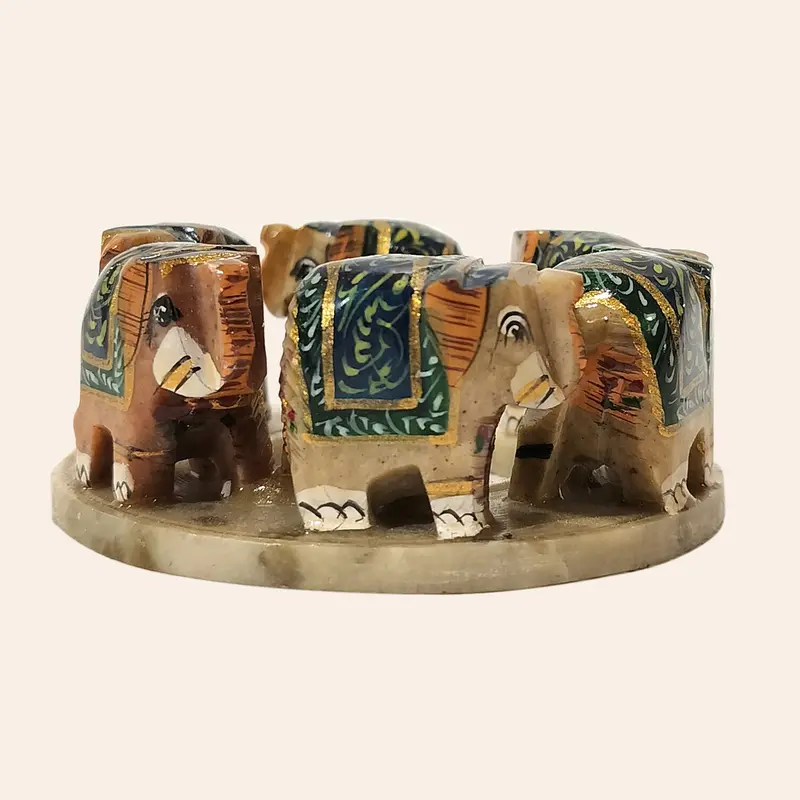 Soft Stone Hand Painted Elephant Ring 6 In 1