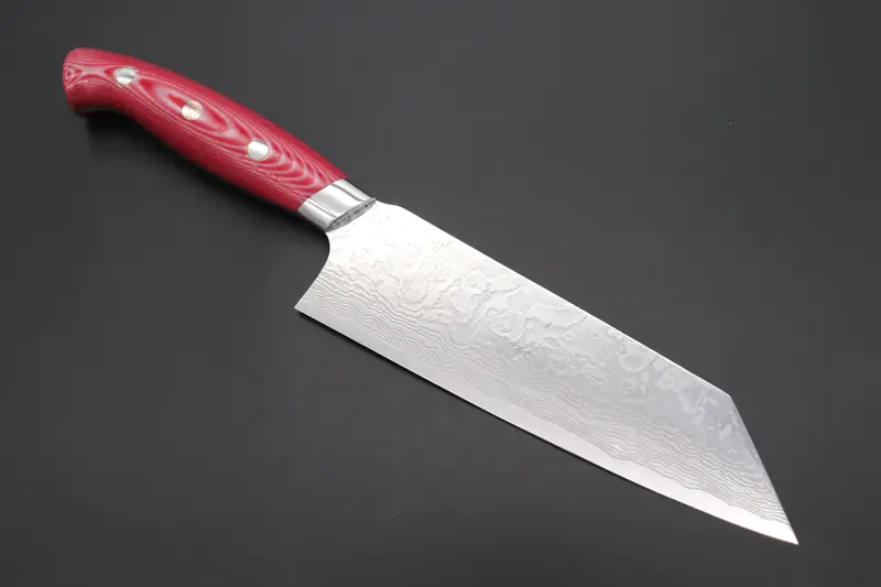 Takeshi Saji R-2 Diamond Damascus Bunka 180Mm — Upswept Design (7 Inch, Red/White Linen Micarta Handle, Snrd-4Rw) 1