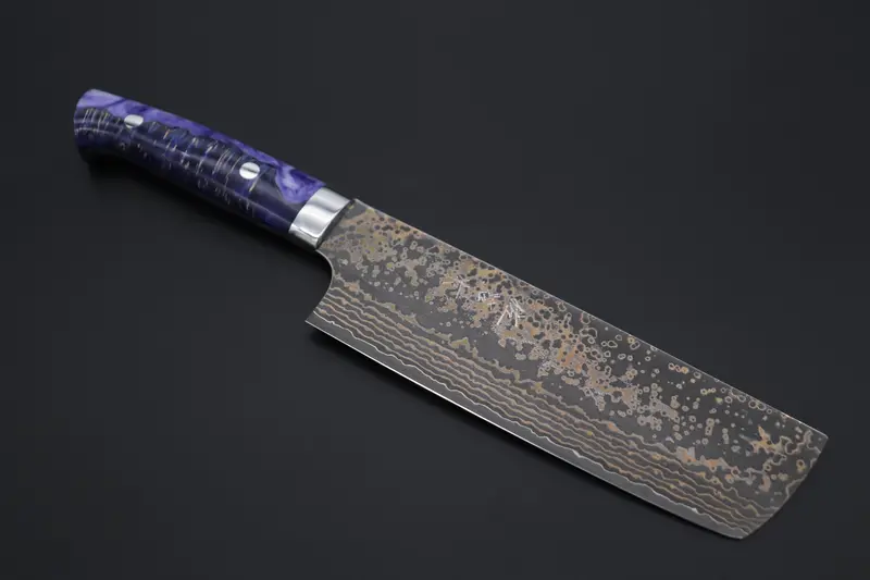 Takeshi Saji Summit ― Limited Edition Custom Series  Smt-1084 Vg-10W Multi-Colored Golden-Rainbow Damascus Nakiri 165Mm (6.4 Inch) 1