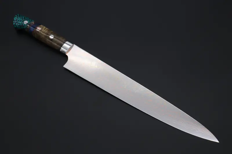 Takeshi Saji Summit ― Limited Edition Custom Series  Smt-1140 Vg-10W磨 Multi-Colored Golden-Rainbow Damascus Sujihiki 270Mm (10.6 Inch) 1