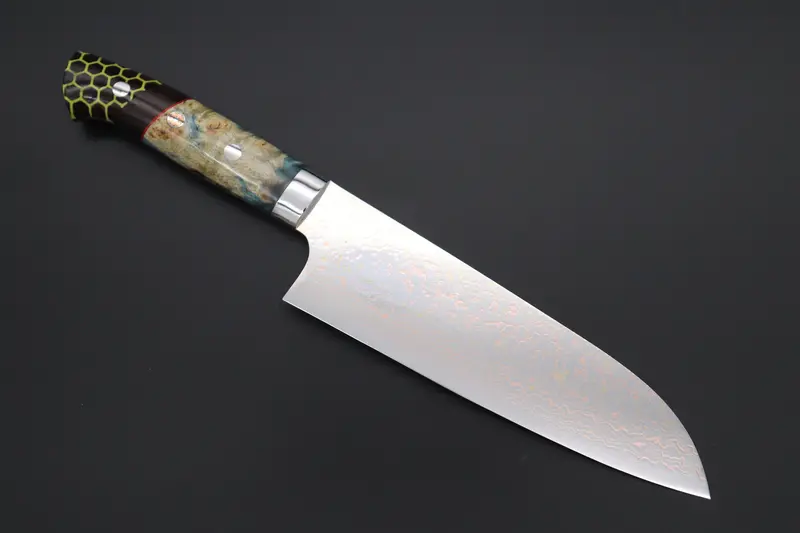 Takeshi Saji Summit ― Limited Edition Custom Series  Smt-980 Vg-10W磨 Multi-Colored Golden-Rainbow Damascus Santoku 180Mm (7 Inch) 1