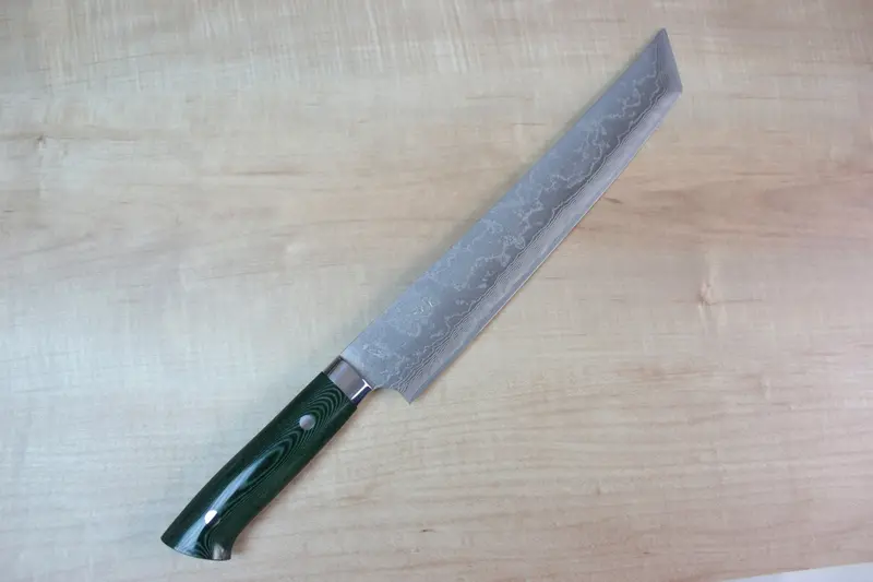 Takeshi Saji Vg-10 Custom Damascus Wild Series Katana Slicer 270Mm Green Linen Micarta Handle (10.6 Inch) 1