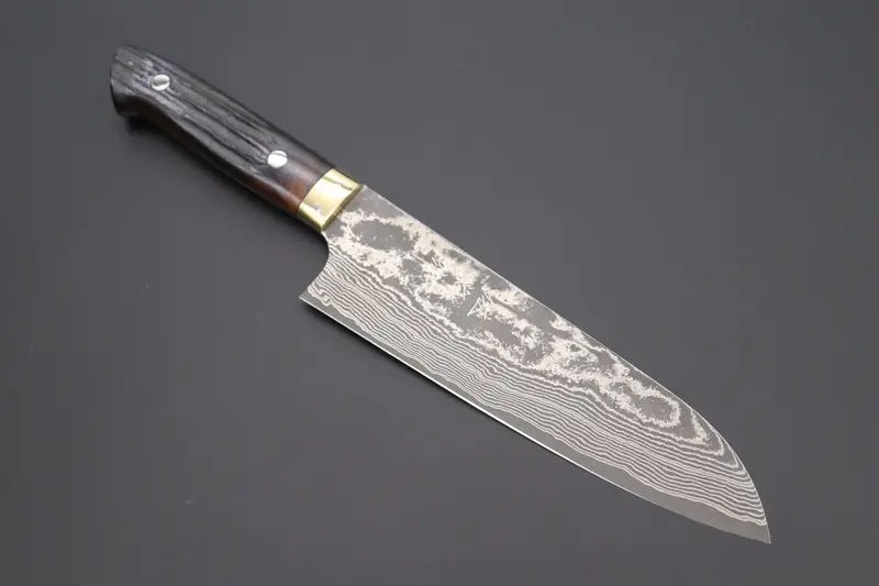 Takeshi Saji Vg-10 Custom Damascus Wild Series Santoku 180Mm (7 Inch, Stag Bone Handle)St-2 1