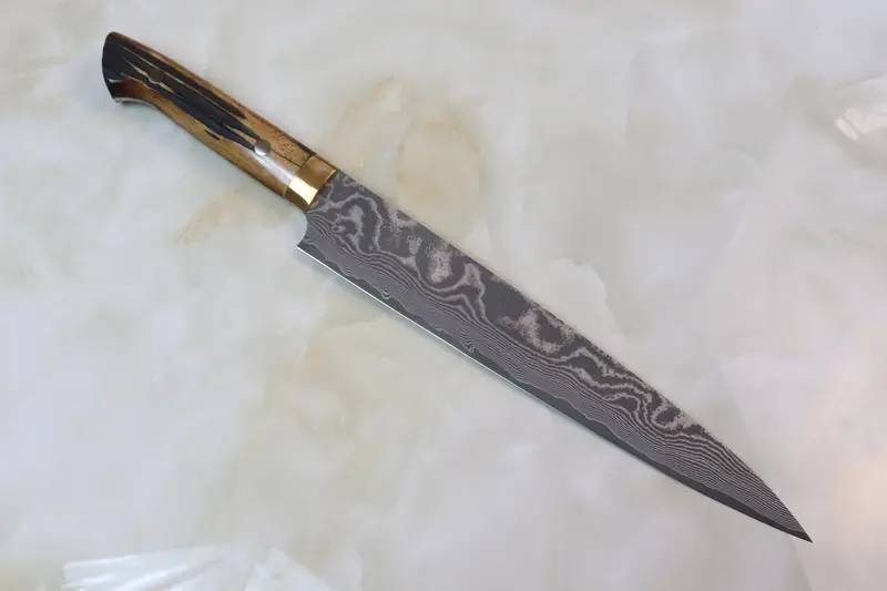 Takeshi Saji Vg-10 Custom Damascus Wild Series St-6Ss Sujihiki  240Mm (9.4 Inch, Stag Bone Handle) 1
