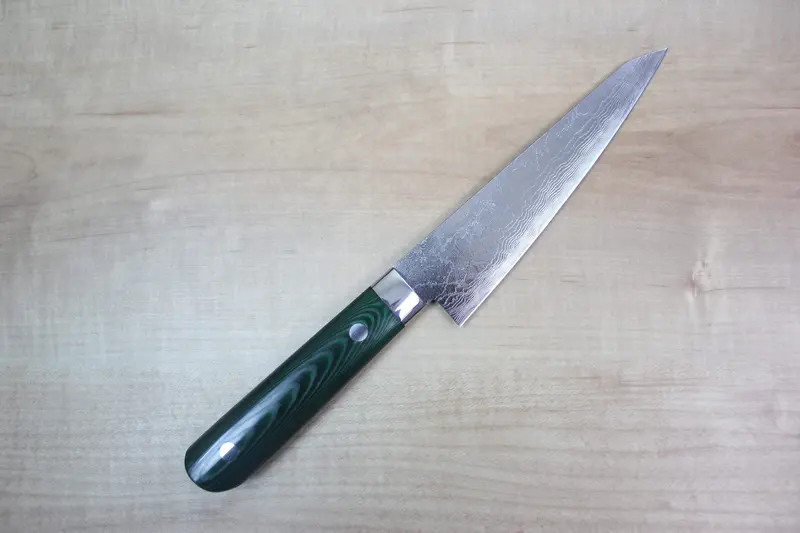 Takeshi Saji Vg-10 Custom Damascus Wild Series Stg-B Honesuki | Boning Knife 150Mm (5.9 Inch, Green Linen Micarta Handle) 1