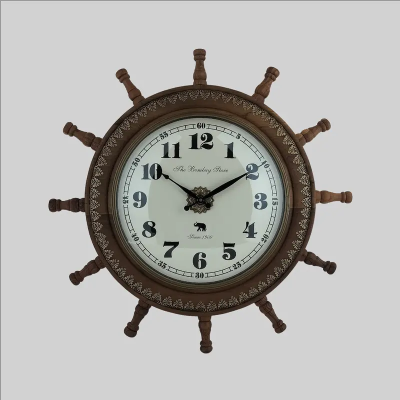 Teak Wooden Round Wall Clock With Brass Work 22 In X 2 In X 22 In 1