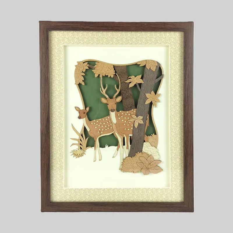 Two Deers Wood Art Frame 12 In X 15 In 1
