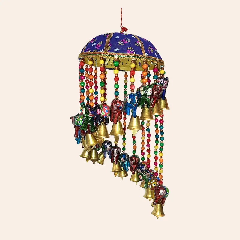 Wall Hanging With Multi Coloured Elephants And Beads 15 Cm 1