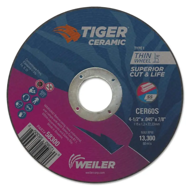 Weiler Tiger Ceramic Alumina Cutting Wheels, 7/8" Arbor, 10/Pk 1