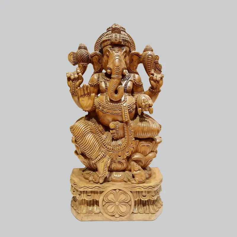 Wood Ganesha In Antique Finish 36 In 1