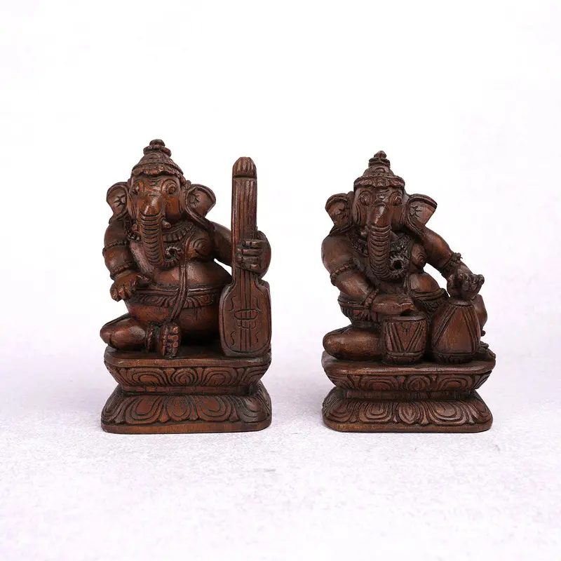 Wood Ganesha Musician Singer 9 In (1 Pc) 1