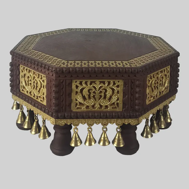 Wood Octangle Chowki With Bells 19 In 1