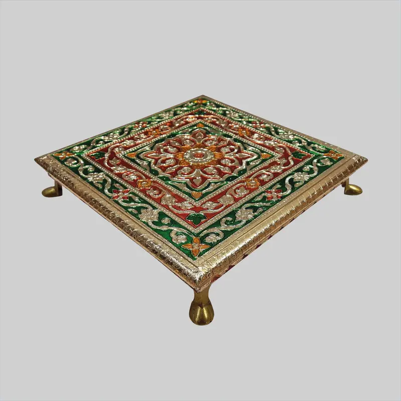 Wooden Chowki In Meenakari Work Big 10 In X 10 In 1