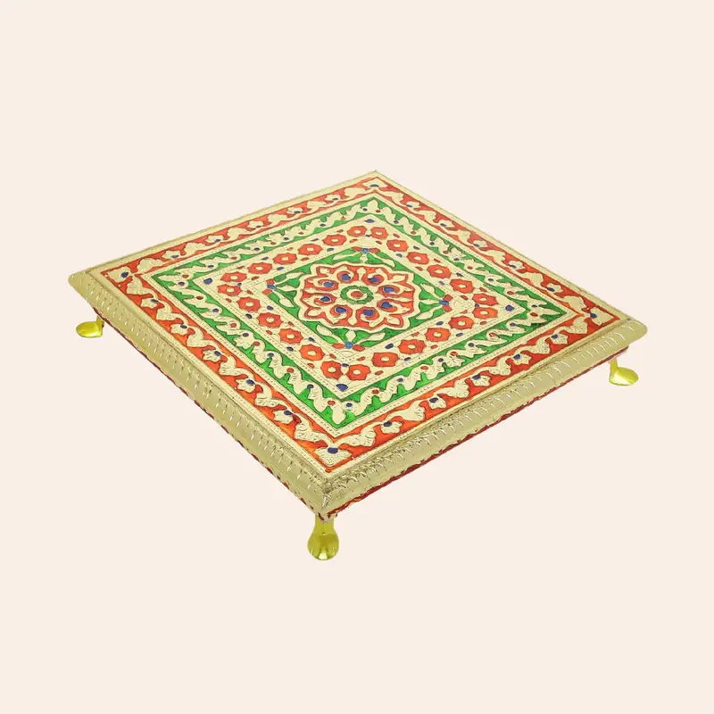 Wooden Chowki With Handpainted Meenakari 12 In X 12 In 1