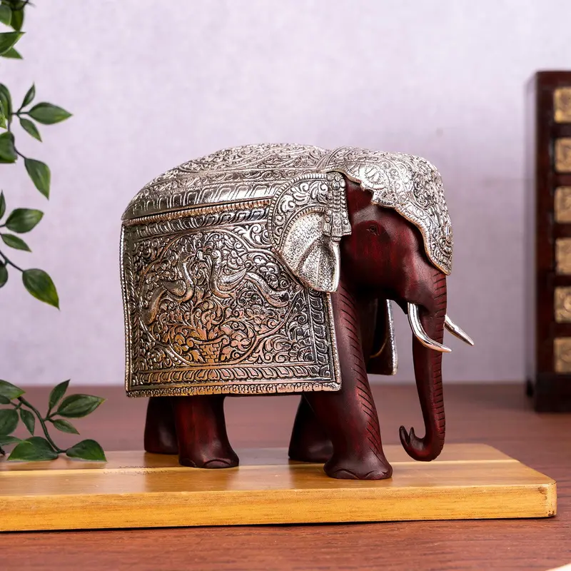 Wooden Mysore Elephant With Metal Work 6 In 1