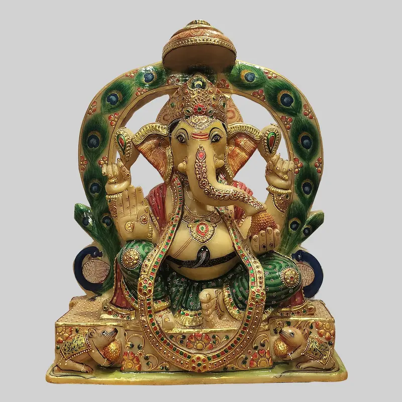 Yellow Aventurine Stone Hand Painted Ganesha 16 In 1