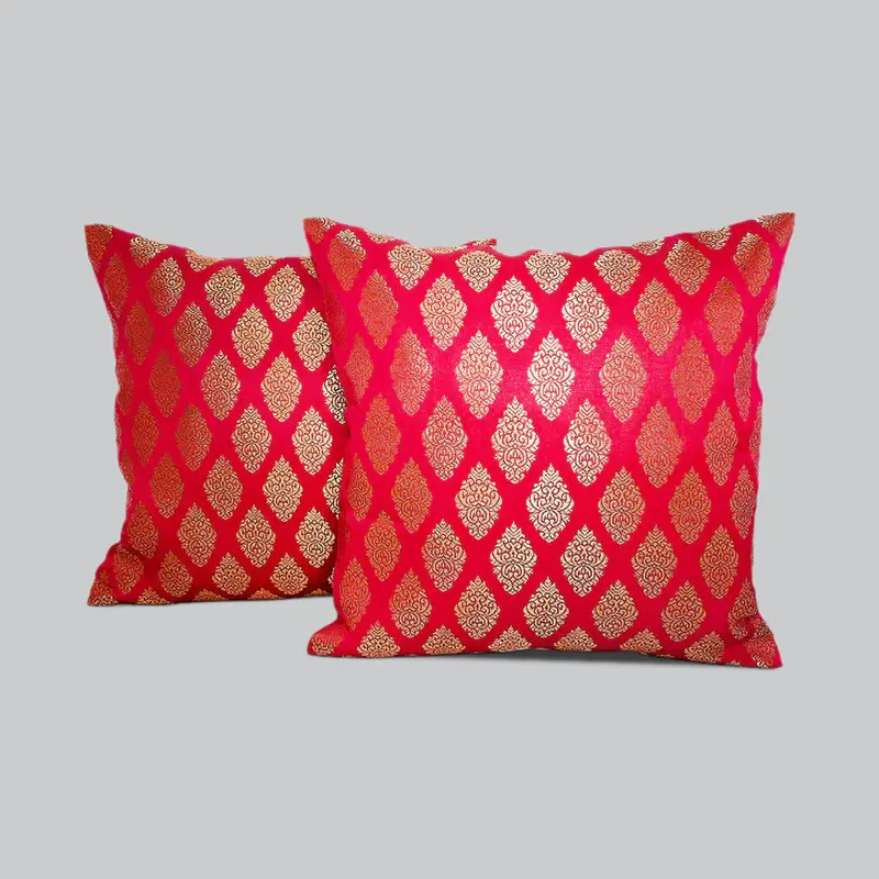 Zari Brocade Cushion Cover - Set Of 2 (Assorted Colour & Design) 12 X 12 In 1