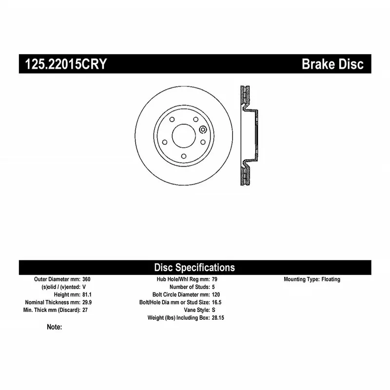 Stoptech 125.22015Cry Cryo-Treated High-Carbon Front Rotor – Premium Performance Brake Disc With Enhanced Durability 1
