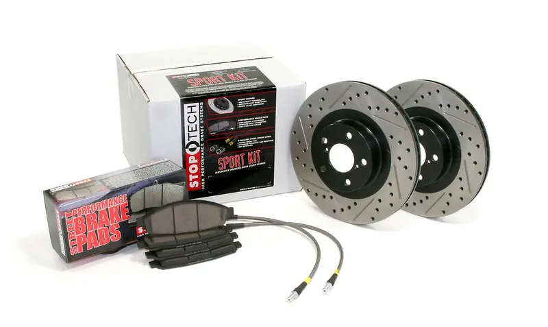 Stoptech Sport Axle Pack – Rear Slotted & Drilled Rotors With Brake Lines 1
