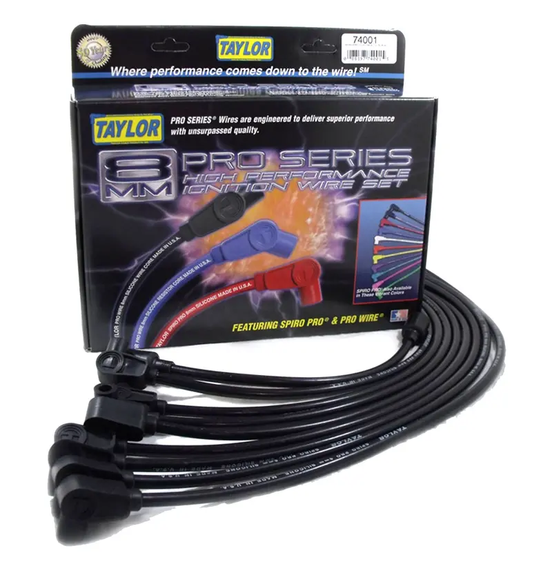 Taylor Cable 74048 8Mm Spiro-Pro Ignition Wire Set – Black, 180° Boots, Stock Fit 1